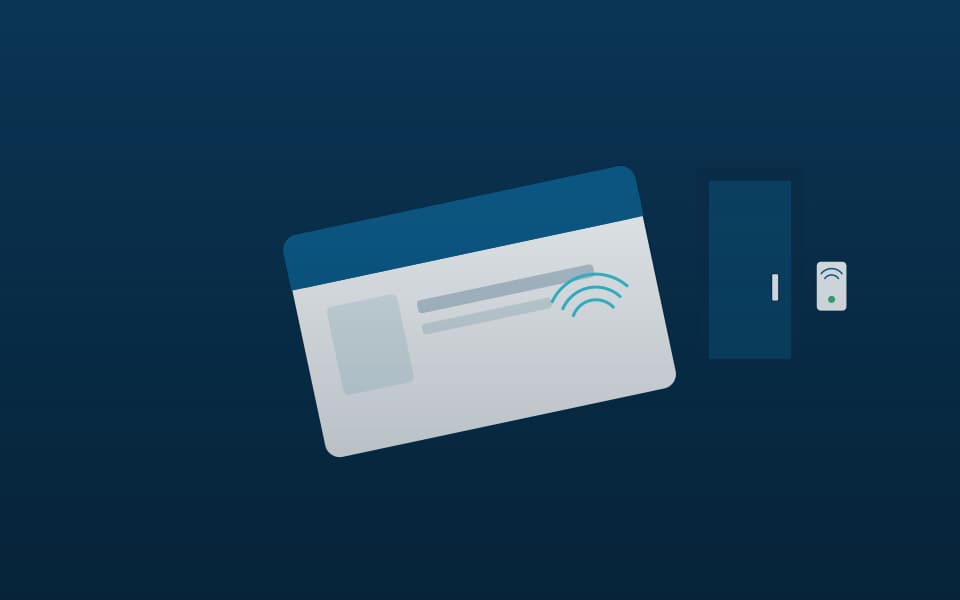 Smart access card presented to a reader, at night